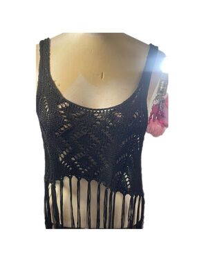 Forever 21 Black Crochet Fringe Tank Top